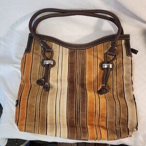 Elegant Striped Shoulder Bag in Brown and Tan